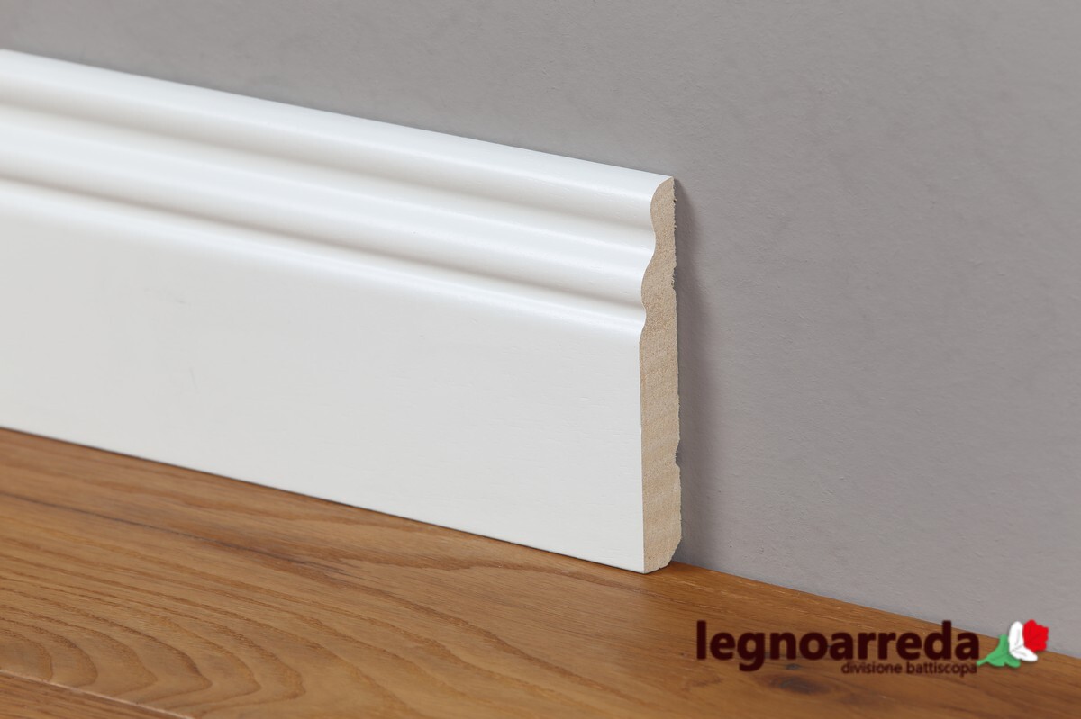 Battiscopa/zoccolino Ducale in Ayous laccato bianco 100×15 mm